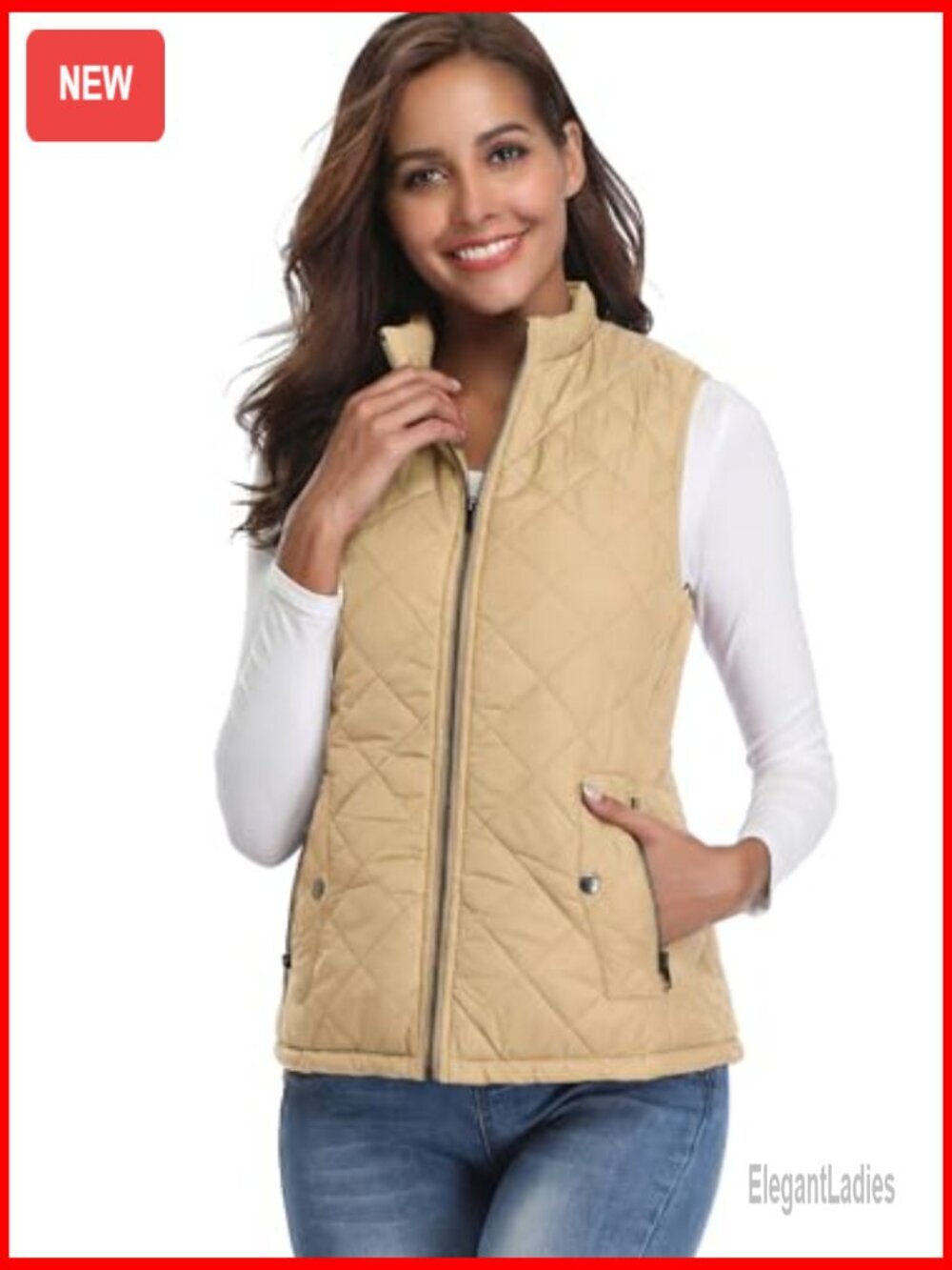 Lightweight Quilted Puffer Vest with 4 Pockets, Stand Collar, Zip Closure - Picture 6 of 7